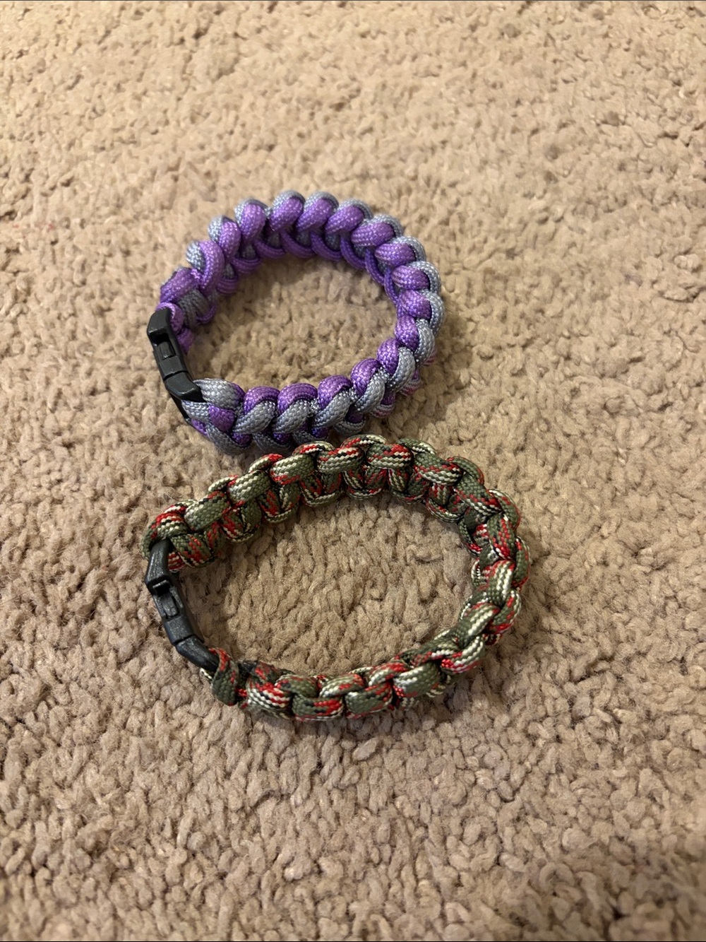 Handmade Kids Braided Paracord Bracelet Set - Purple and Olive